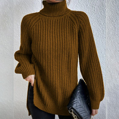 Turtleneck Pullover Sweater With Split Design