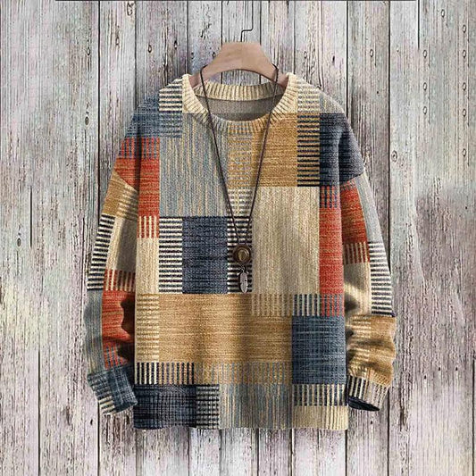 Abstract Digital Print Drop-Shoulder Long Sweater