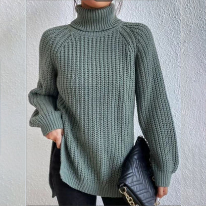 Turtleneck Pullover Sweater With Split Design