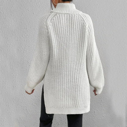 Turtleneck Pullover Sweater With Split Design