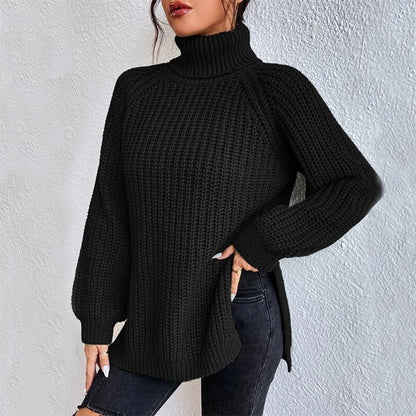 Turtleneck Pullover Sweater With Split Design