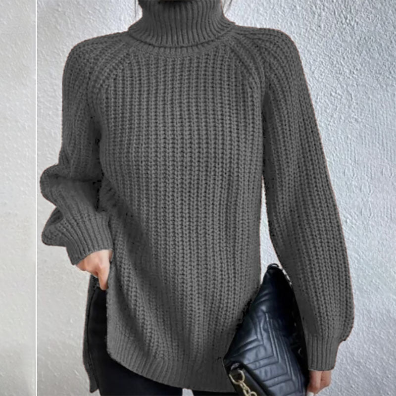 Turtleneck Pullover Sweater With Split Design