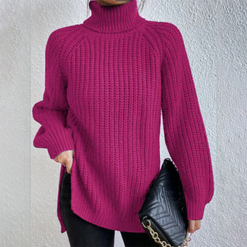 Turtleneck Pullover Sweater With Split Design