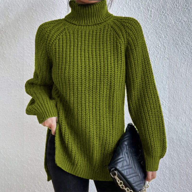 Turtleneck Pullover Sweater With Split Design