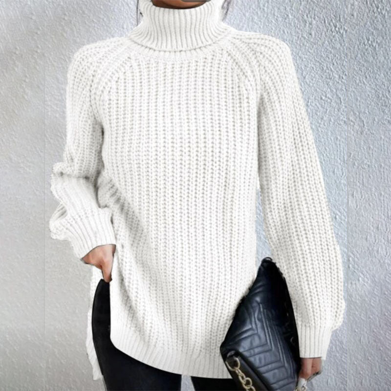 Turtleneck Pullover Sweater With Split Design