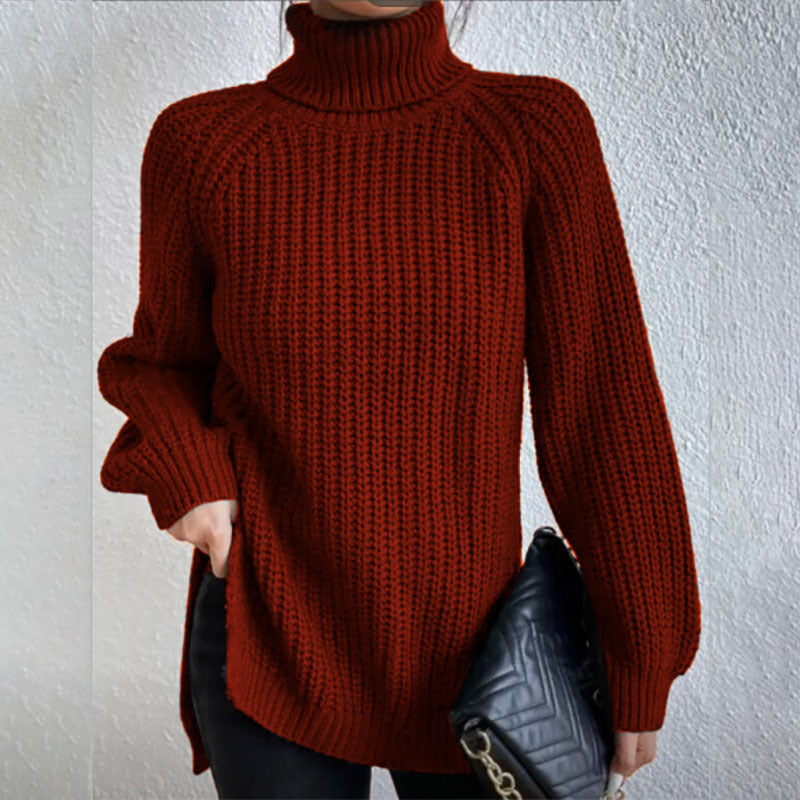 Turtleneck Pullover Sweater With Split Design