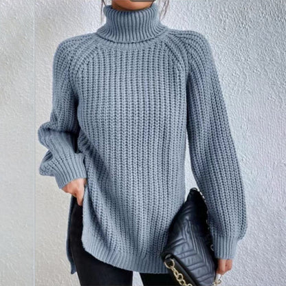 Turtleneck Pullover Sweater With Split Design