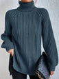 Turtleneck Pullover Sweater With Split Design