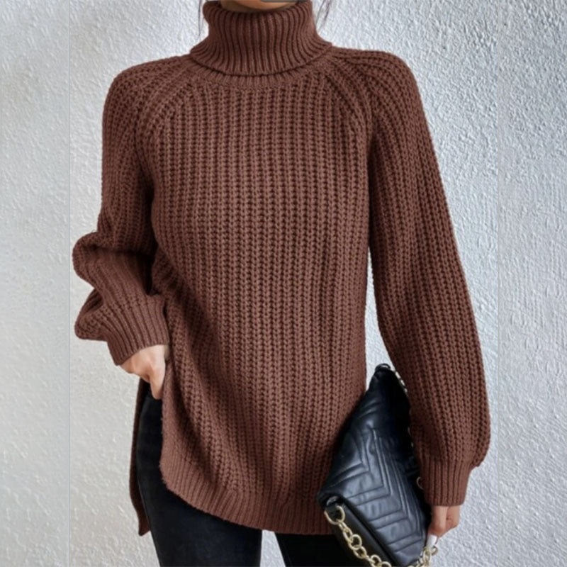 Turtleneck Pullover Sweater With Split Design