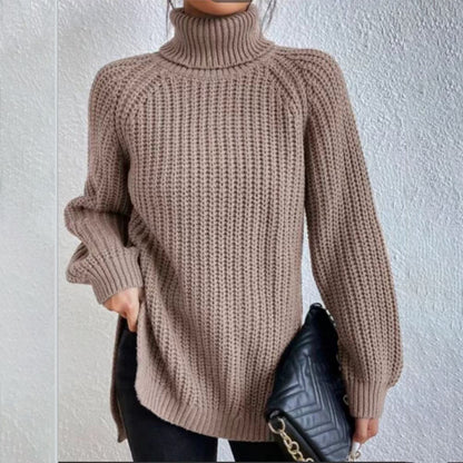 Turtleneck Pullover Sweater With Split Design